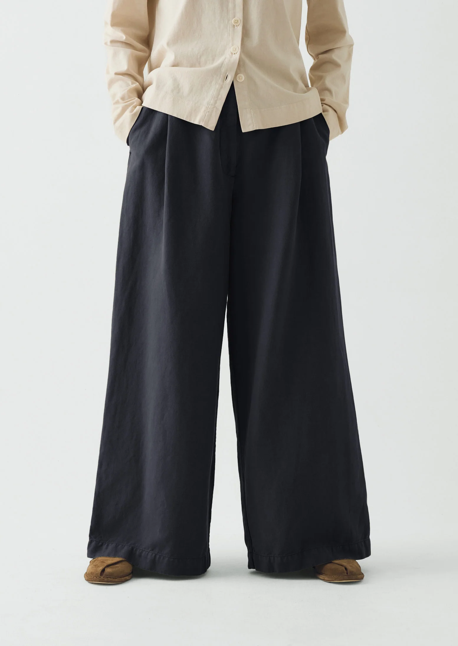 Wide Leg Cotton Linen Twill Trousers | Nile Blue - Image 6