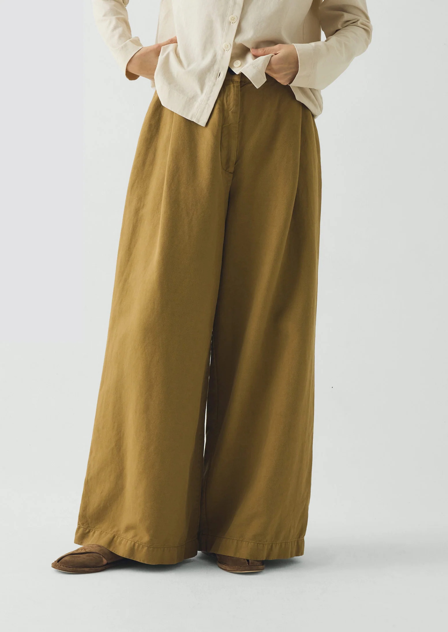 Wide Leg Cotton Linen Twill Trousers | Warm Sand - Image 2