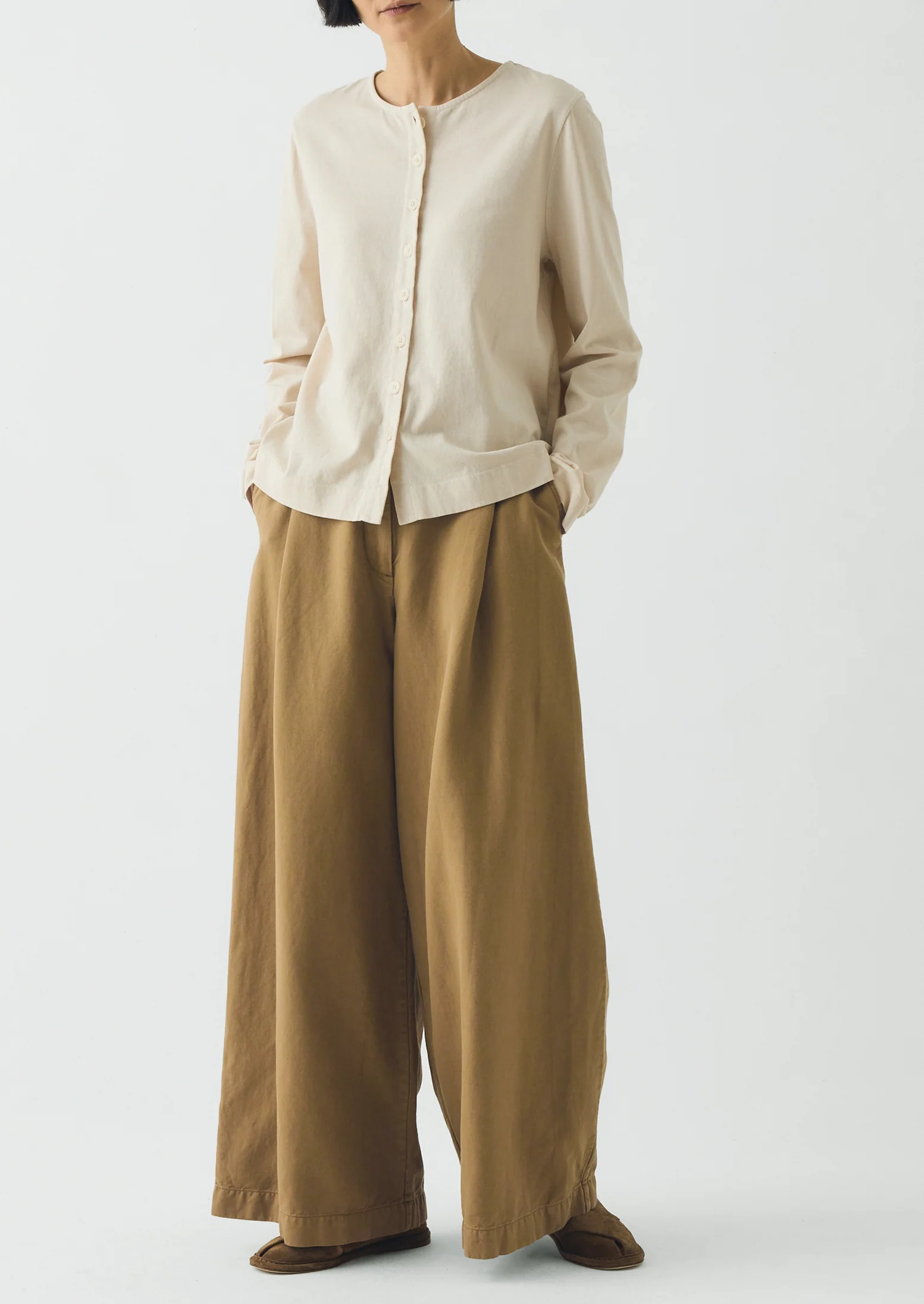 Wide Leg Cotton Linen Twill Trousers | Warm Sand - Image 4