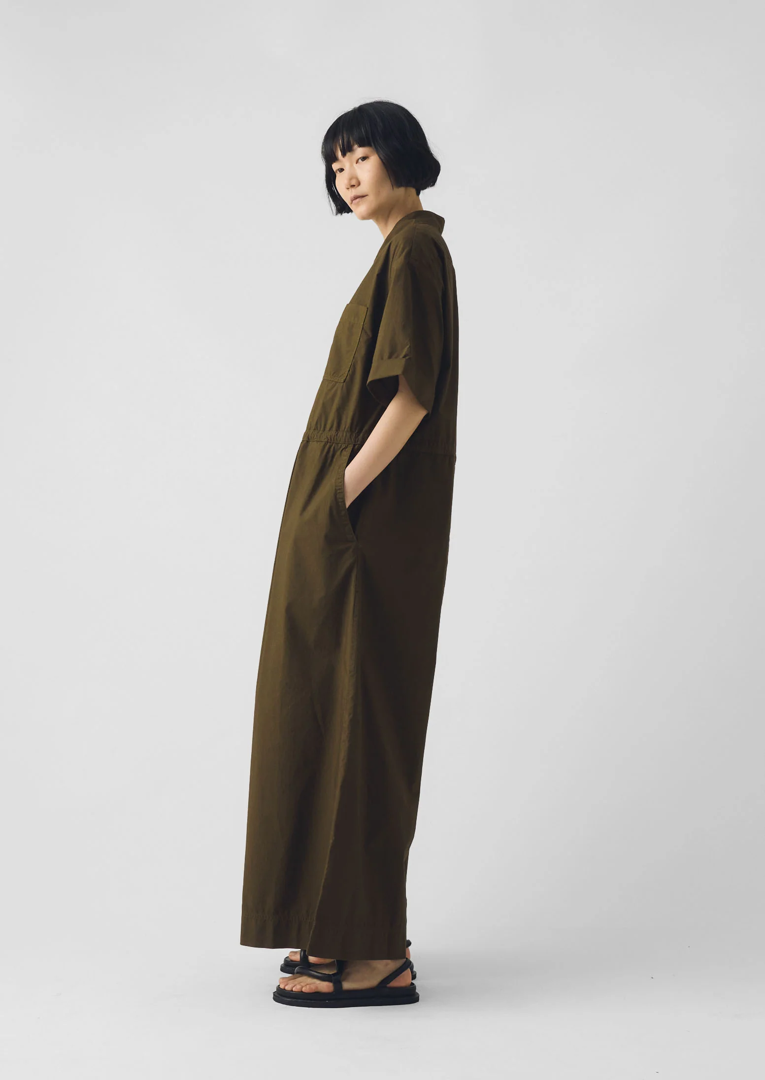 Wide Leg Cotton Poplin Jumpsuit | Bronze Green - Image 4