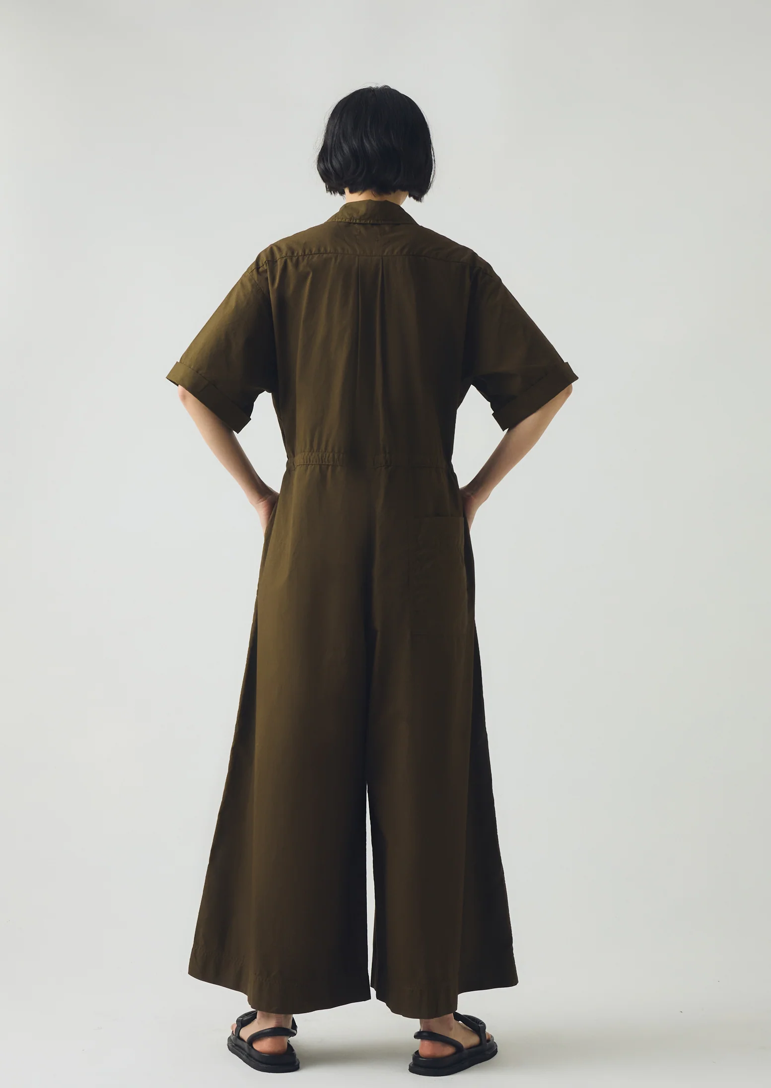 Wide Leg Cotton Poplin Jumpsuit | Bronze Green - Image 7