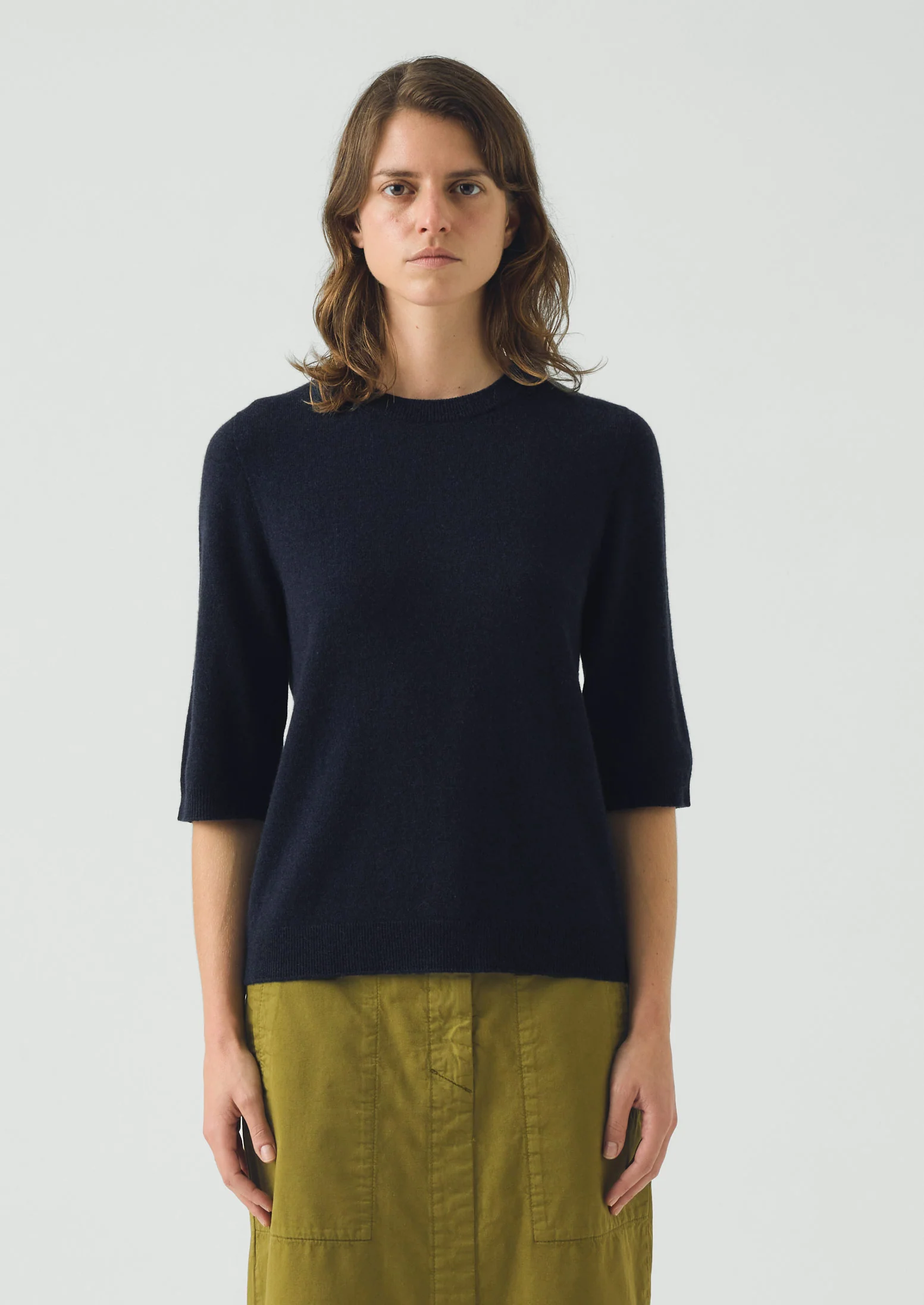 Wool Cashmere Half Sleeve Sweater | Darkest Navy - Image 2