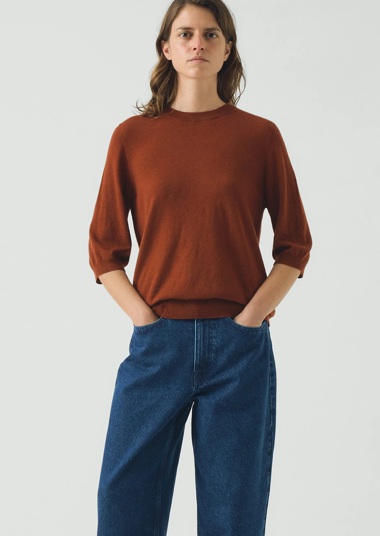 Wool Cashmere Half Sleeve Sweater | Russet - Image 2
