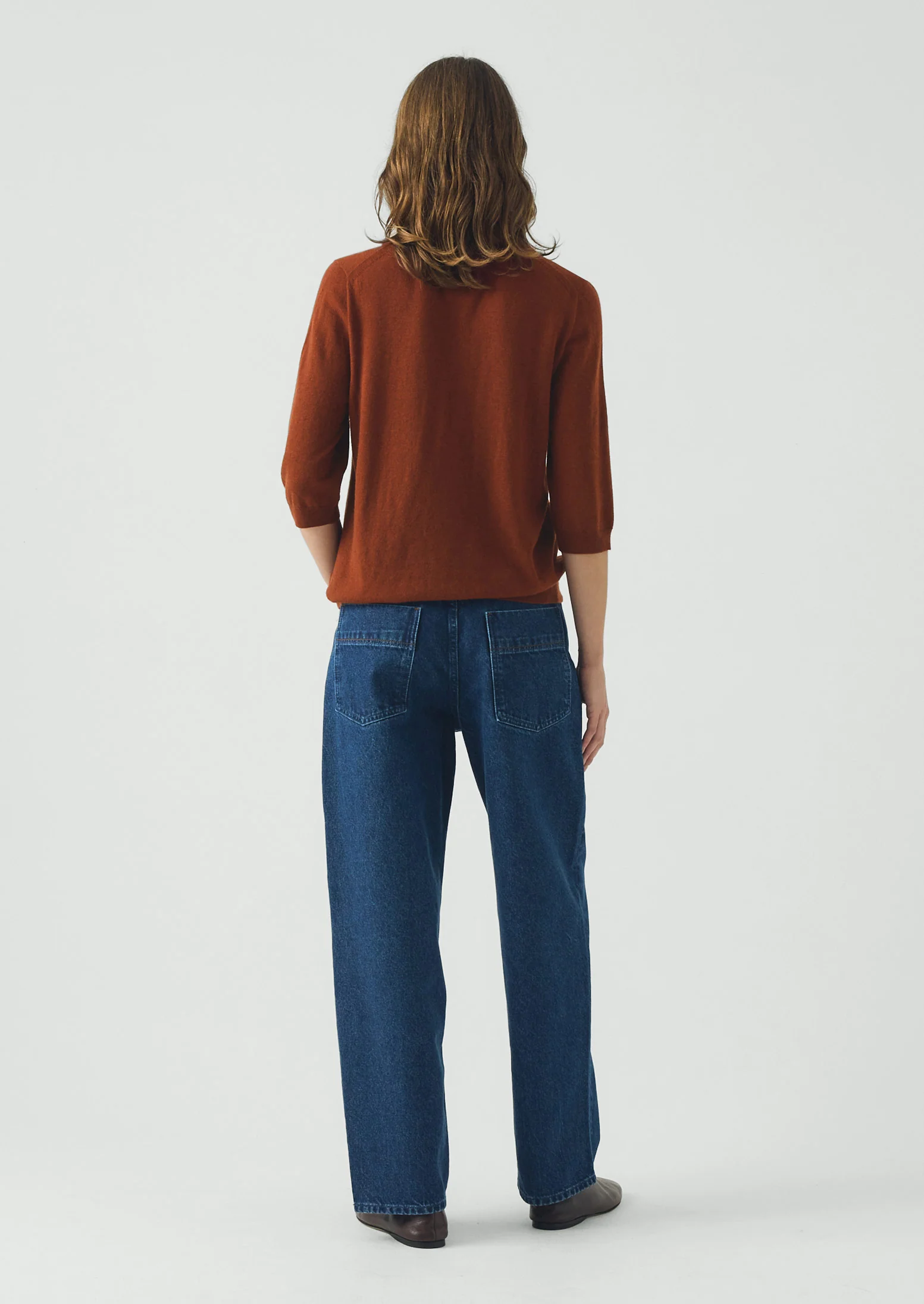 Wool Cashmere Half Sleeve Sweater | Russet - Image 3