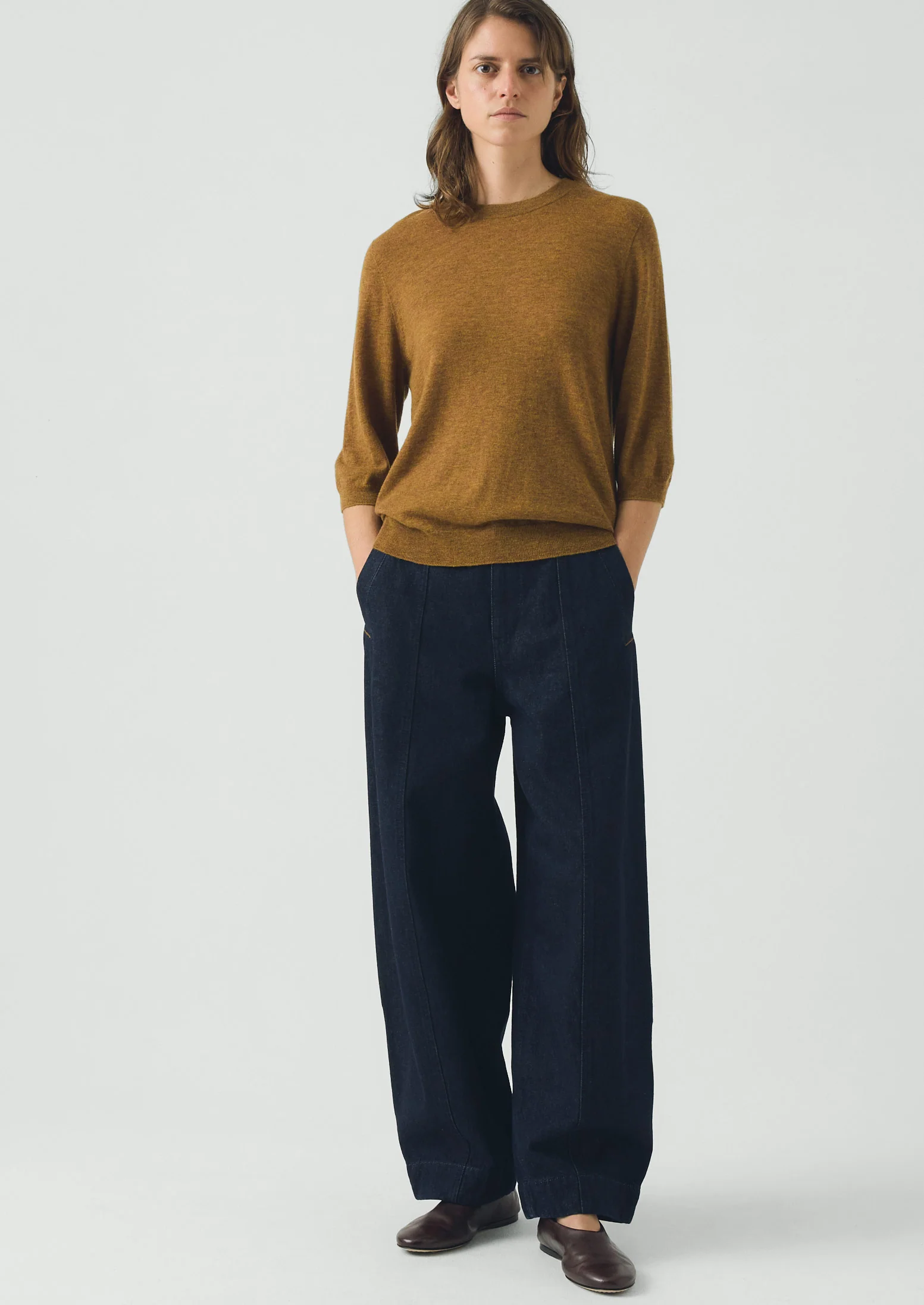 Wool Cashmere Half Sleeve Sweater | Tumeric - Image 2
