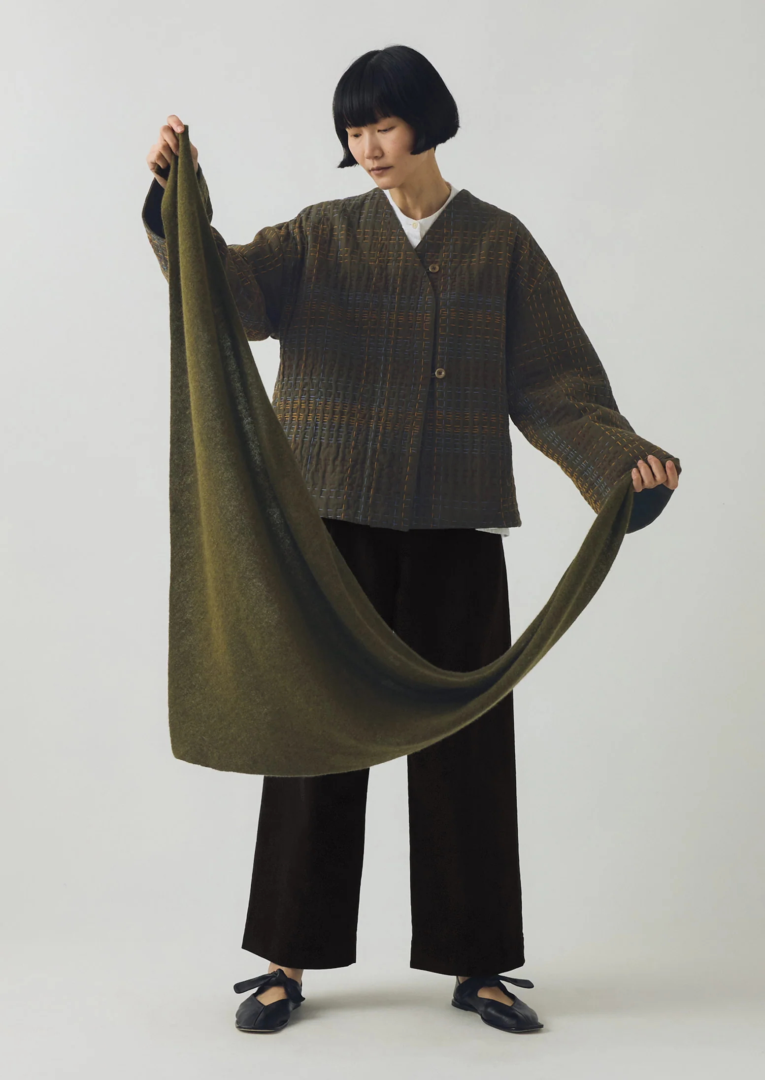 Wool Cashmere Large Bandana | Olive - Image 3