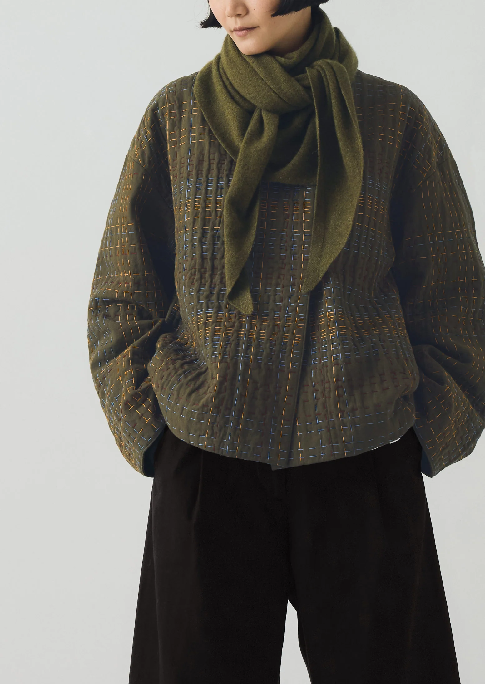 Wool Cashmere Large Bandana | Olive - Image 4