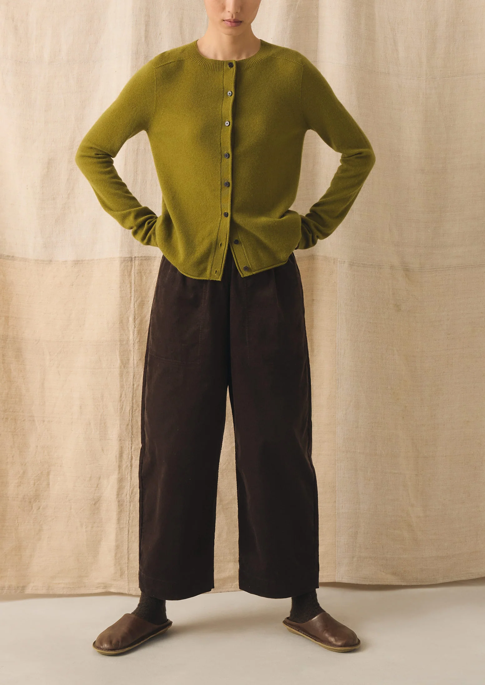 Wool Cashmere Neat Cardigan | Pear - Image 6