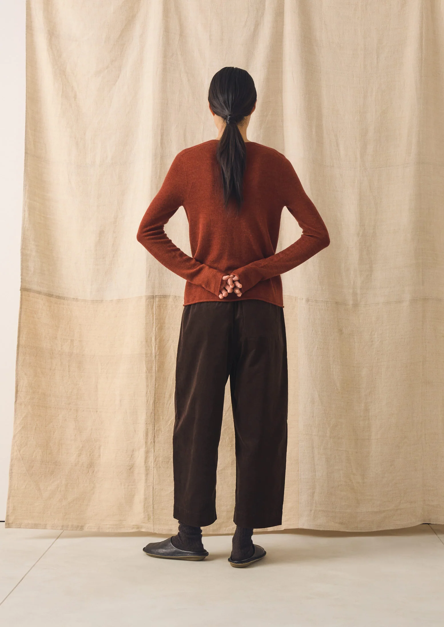 Wool Cashmere Neat Cardigan | Warm Terracotta - Image 3