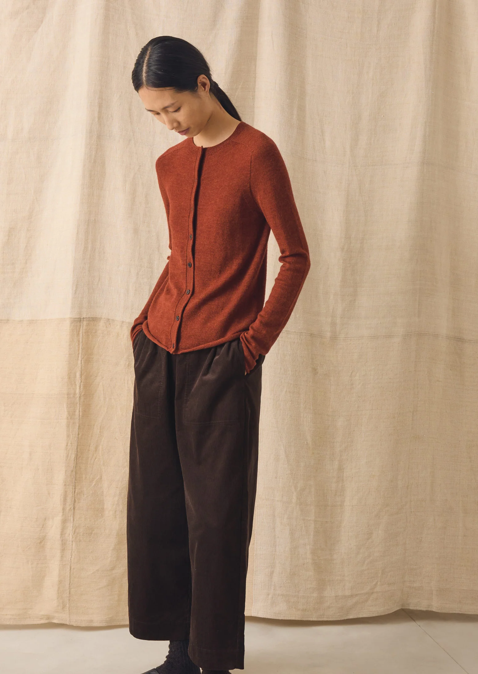 Wool Cashmere Neat Cardigan | Warm Terracotta - Image 4