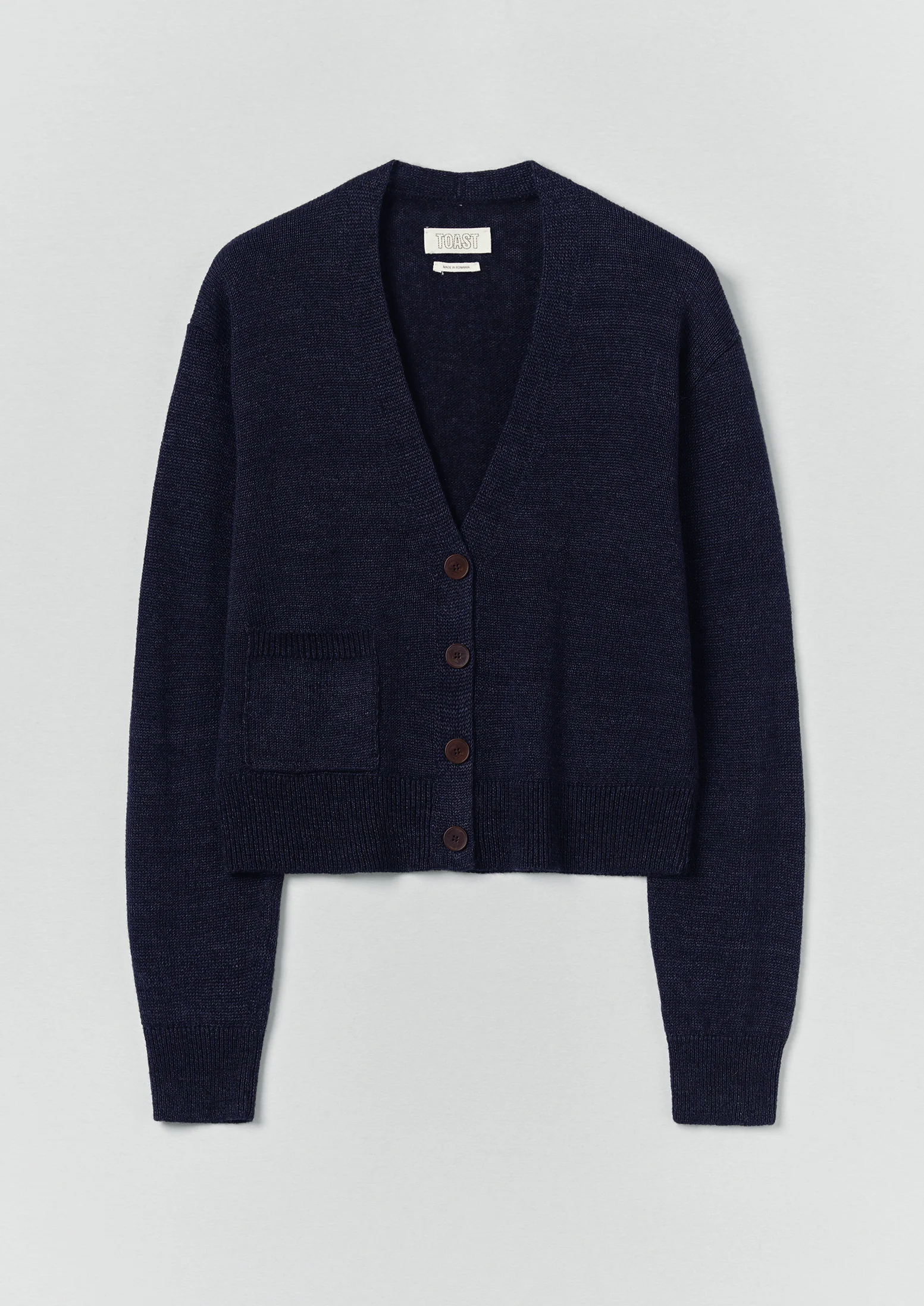 Wool Linen Patch Pocket Cardigan | Dark Navy