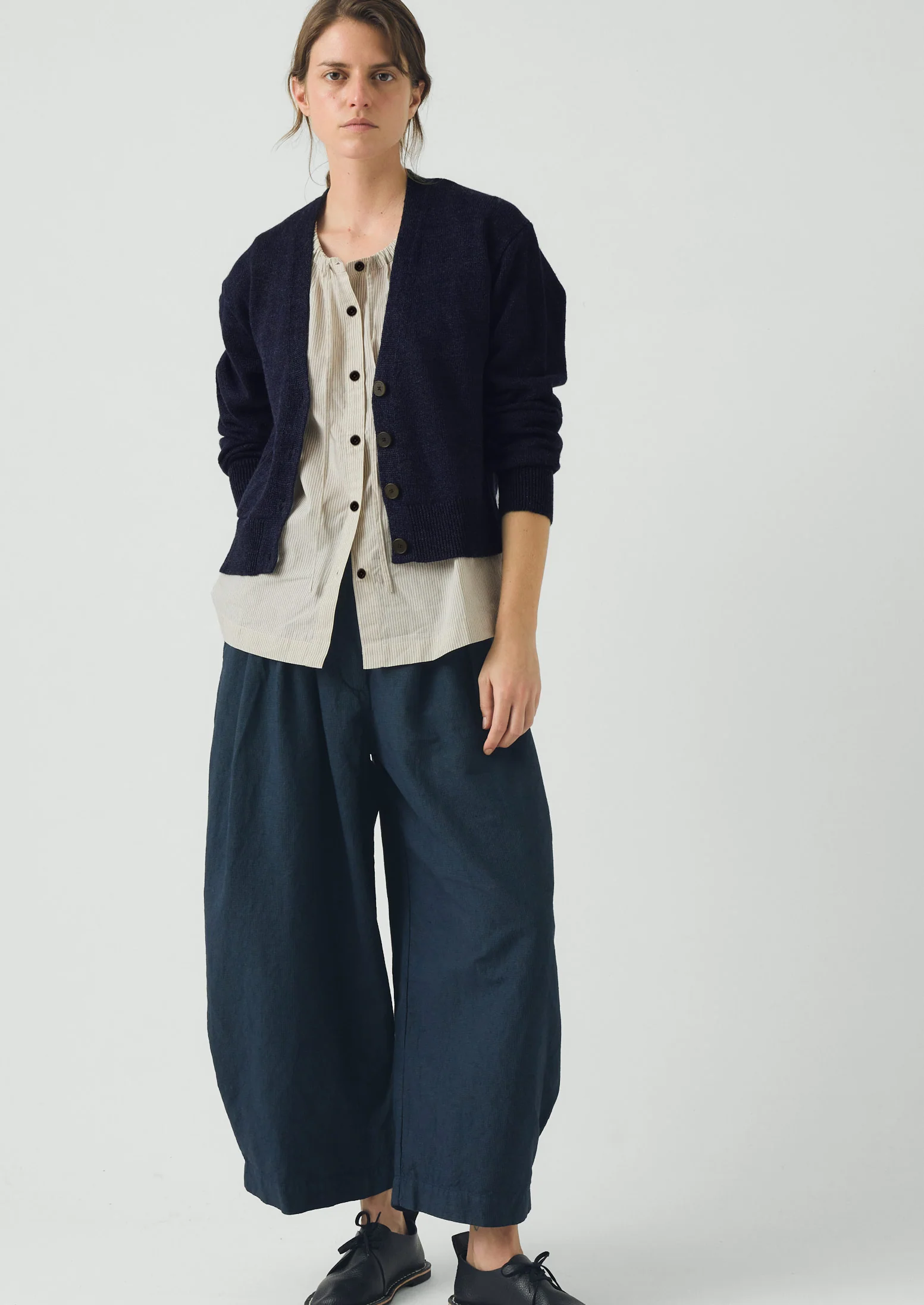 Wool Linen Patch Pocket Cardigan | Dark Navy - Image 2