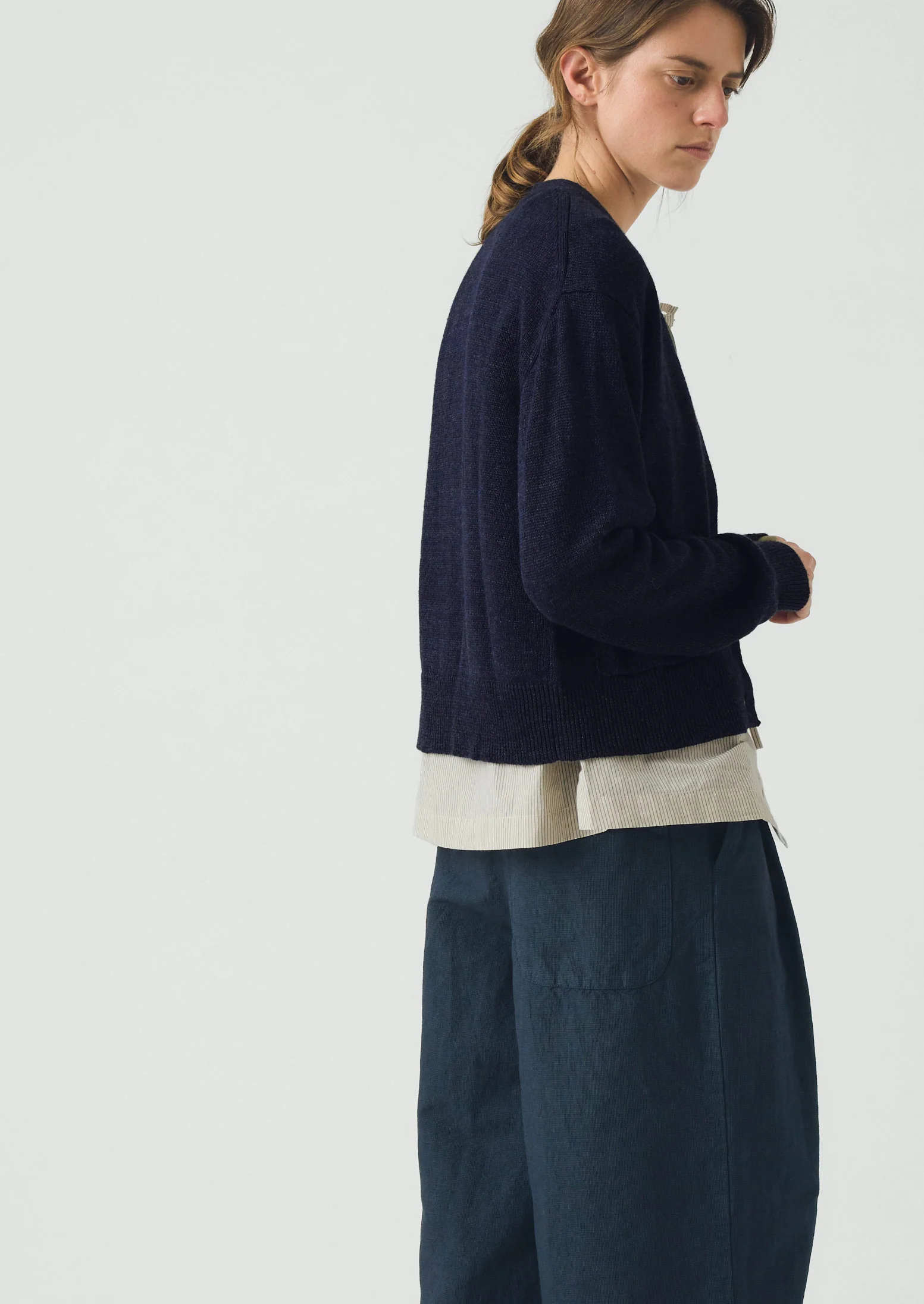 Wool Linen Patch Pocket Cardigan | Dark Navy - Image 3