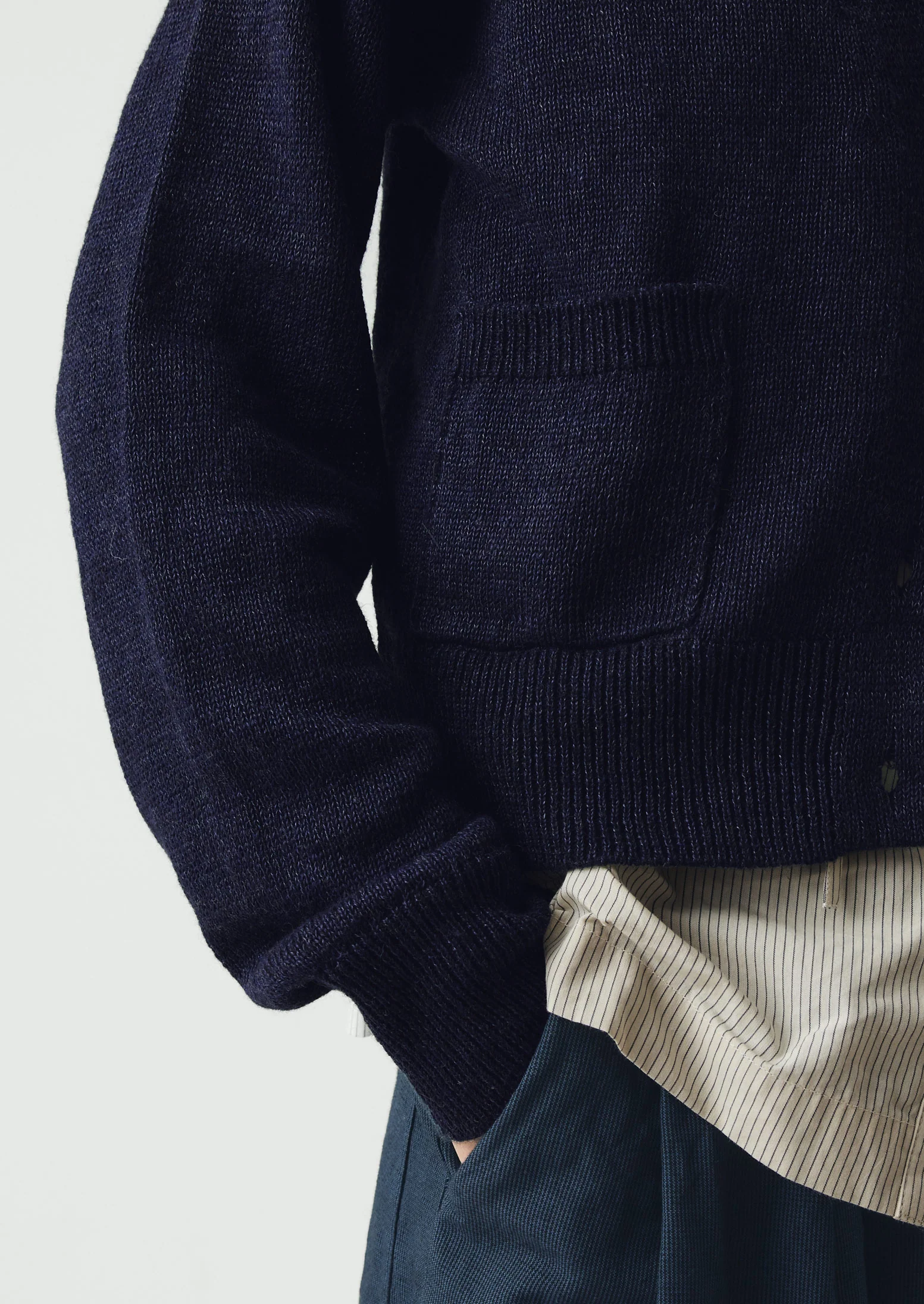 Wool Linen Patch Pocket Cardigan | Dark Navy - Image 6