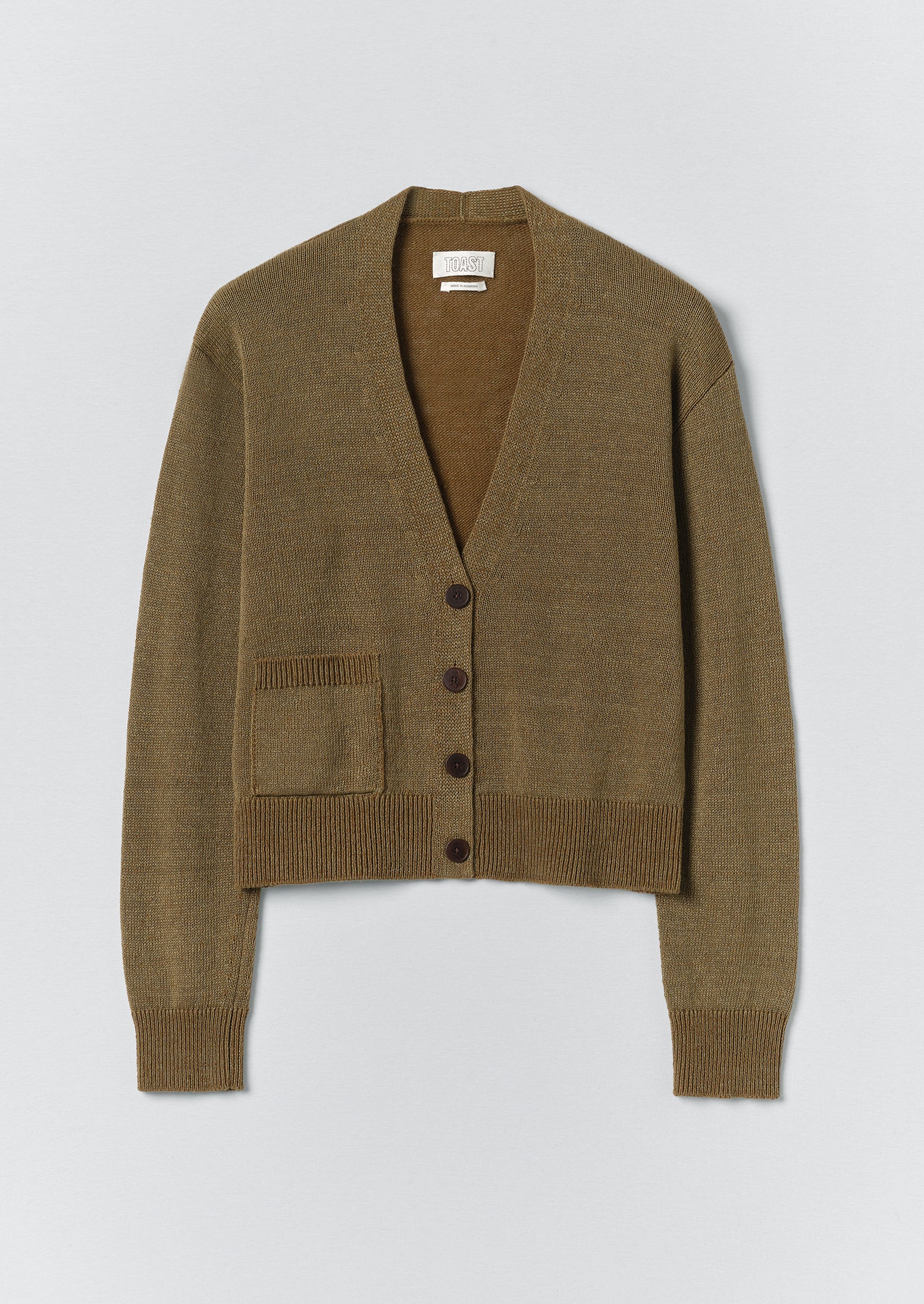 Wool Linen Patch Pocket Cardigan | Old Gold