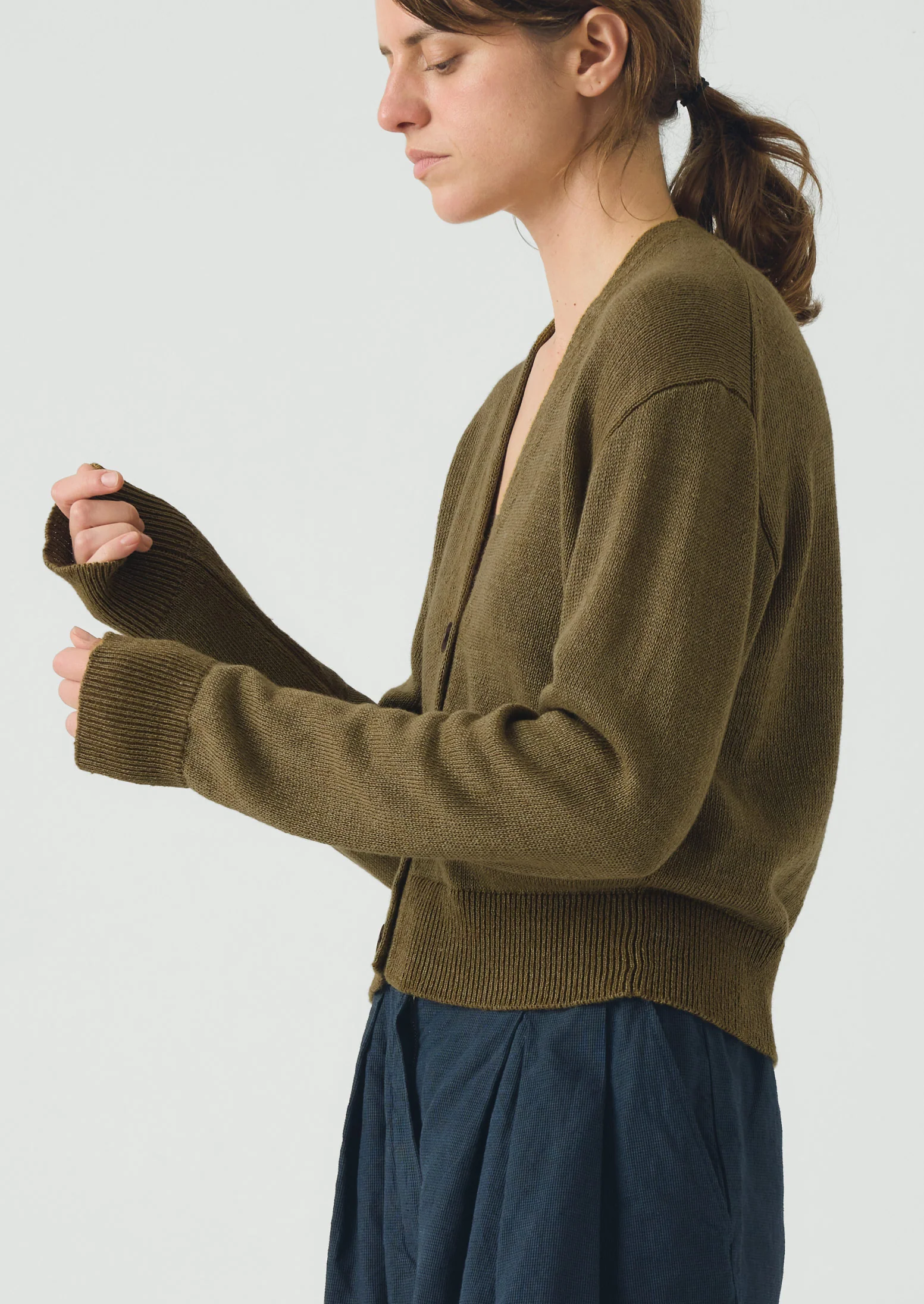 Wool Linen Patch Pocket Cardigan | Old Gold - Image 2