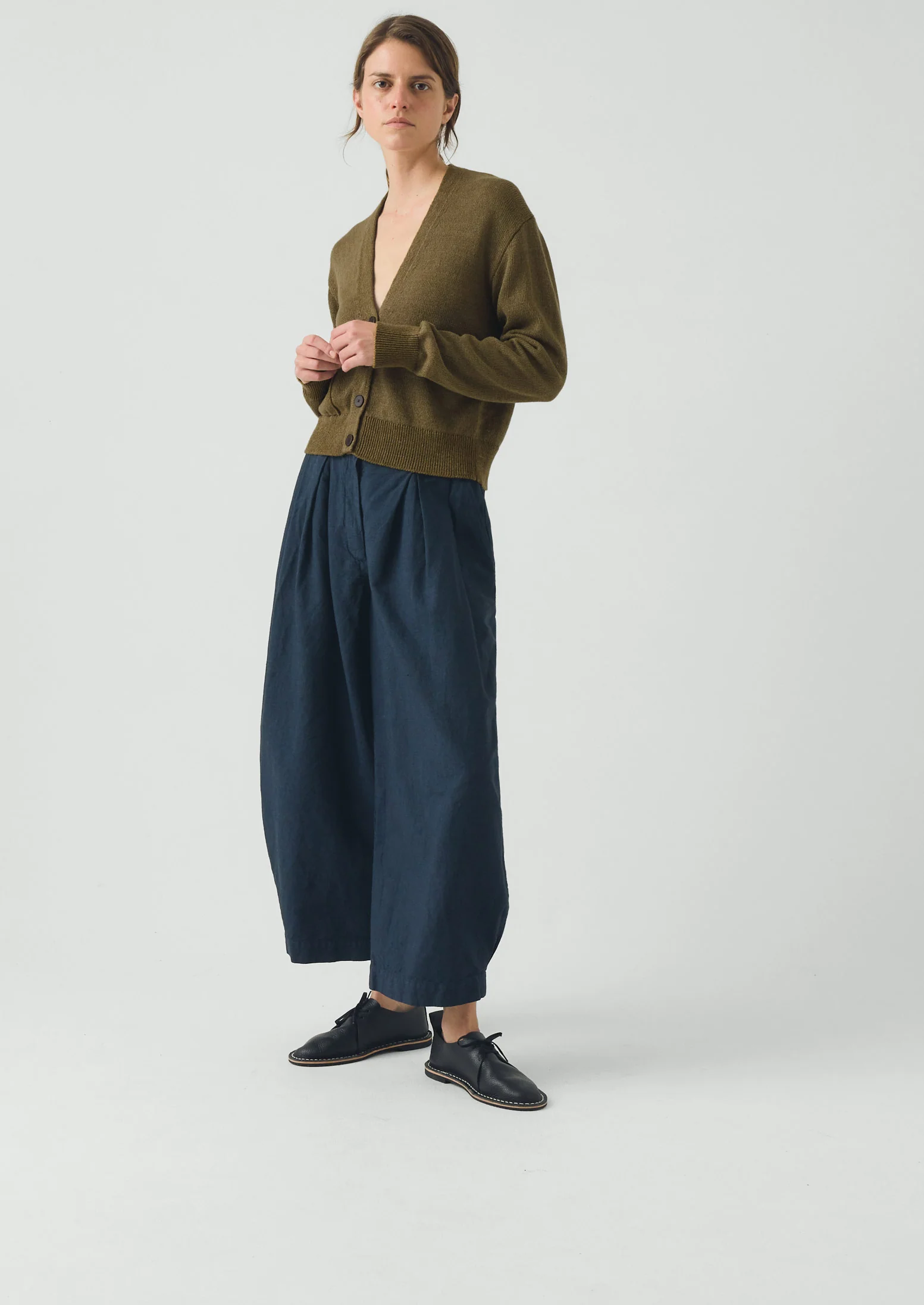 Wool Linen Patch Pocket Cardigan | Old Gold - Image 3
