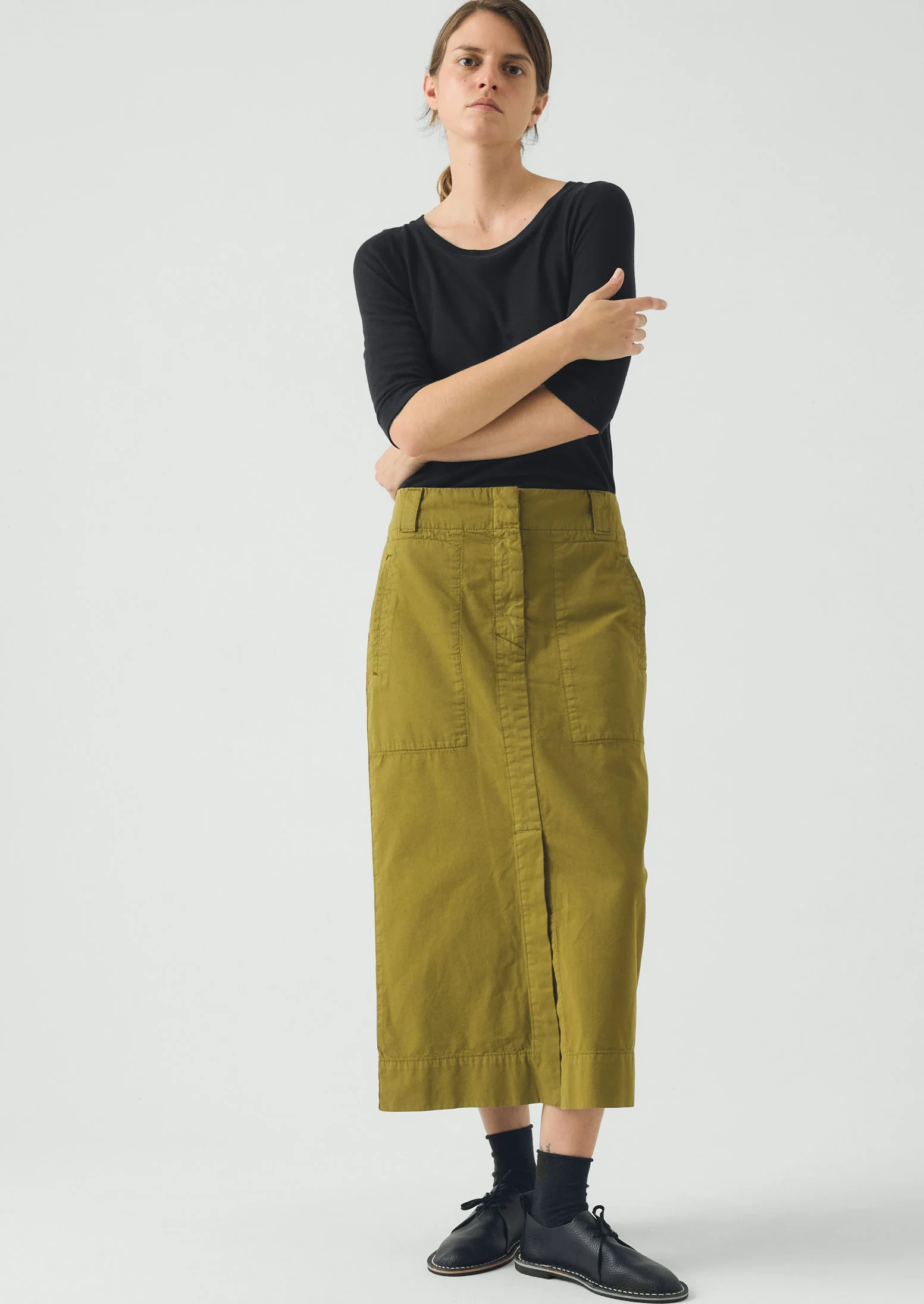 Wool Lyocell Scoop Neck Tee | Ink - Image 2