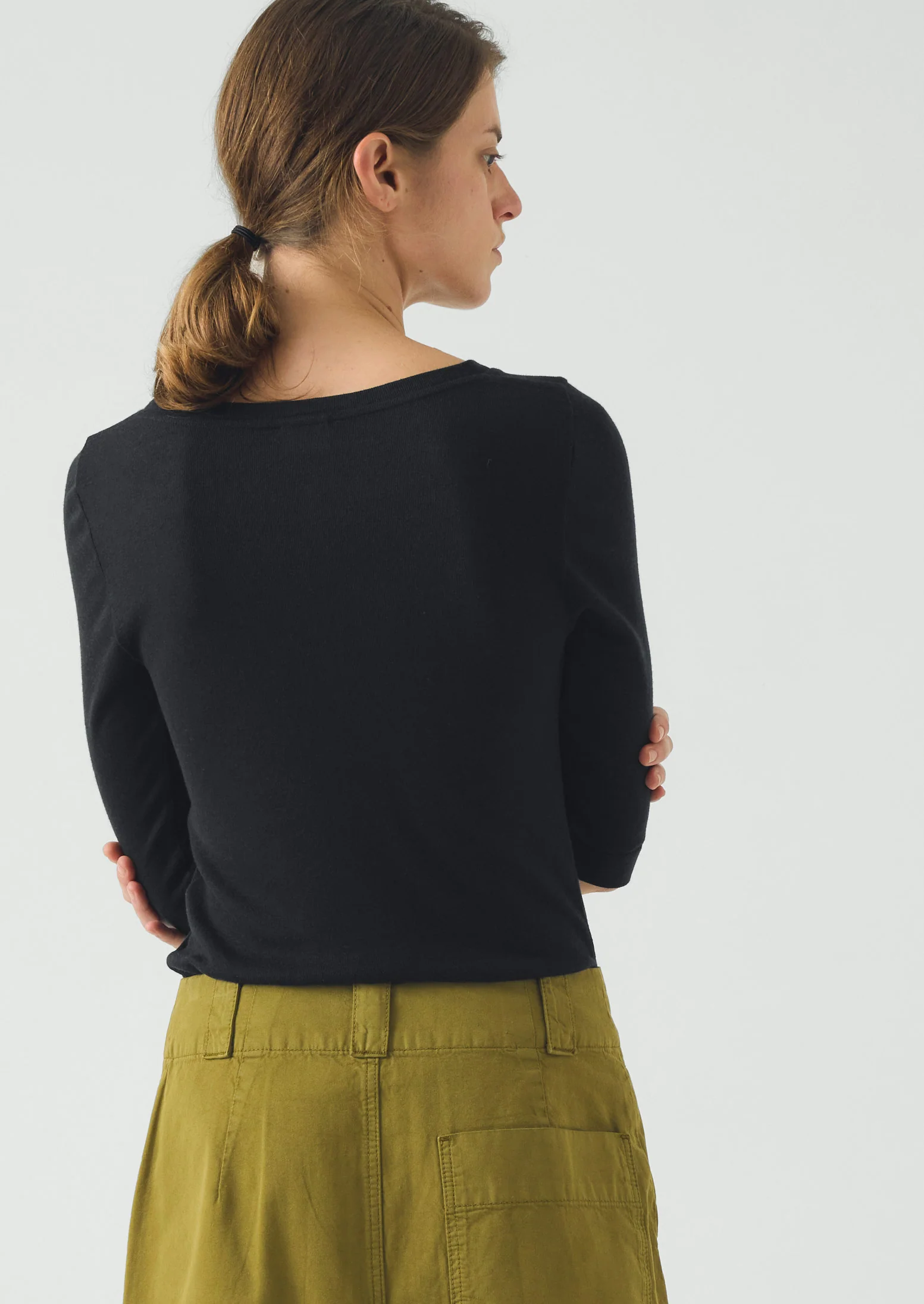 Wool Lyocell Scoop Neck Tee | Ink - Image 4